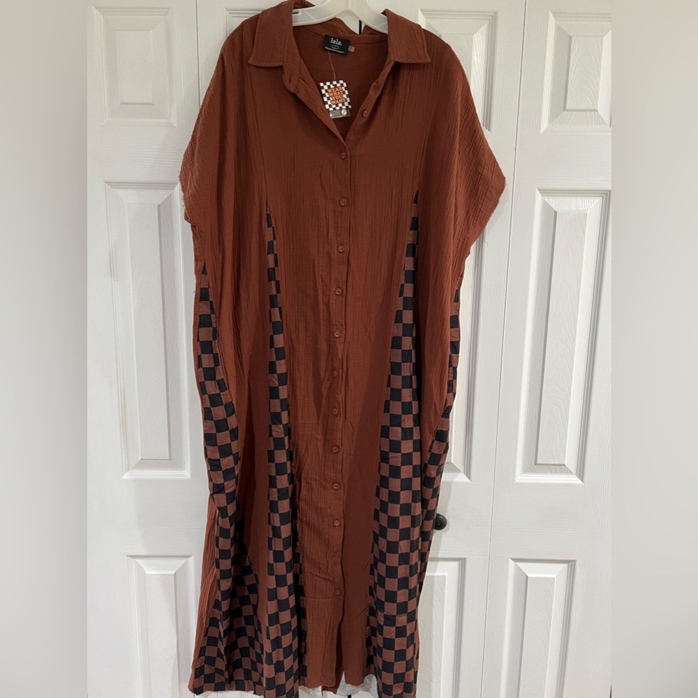 DRESSED IN LALA ORIGINAL: California Cool Oversized Maxi Dress in Brown